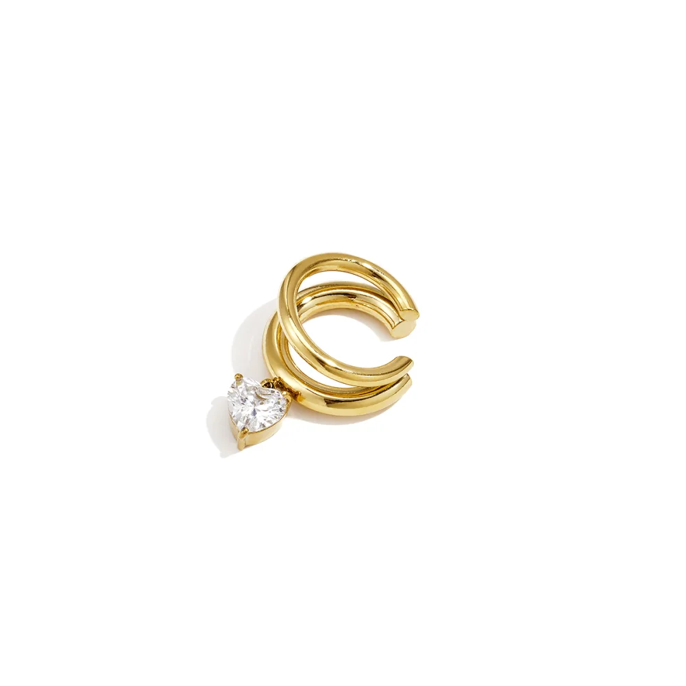 Earcuff oorbel met Hartjes diamantje, Goud