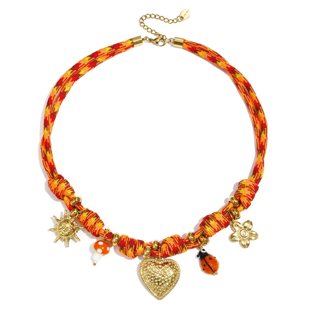 Kleurrijke Touwketting dik, Hart-Oranje, Goud