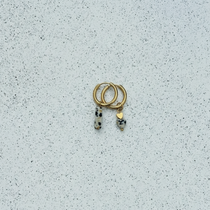 Heartbeat Dalmatian oorbellen, Goud en Zilver