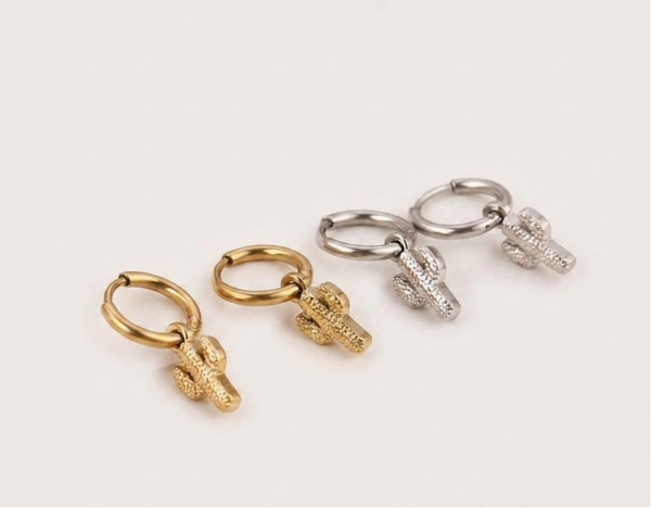 Oorbellen met Cactus bedel, Goud en Zilver