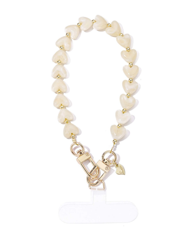 Telefoonkoord Amour hartjes Beige