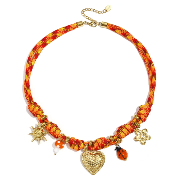 Kleurrijke Touwketting dik, Hart-Oranje, Goud