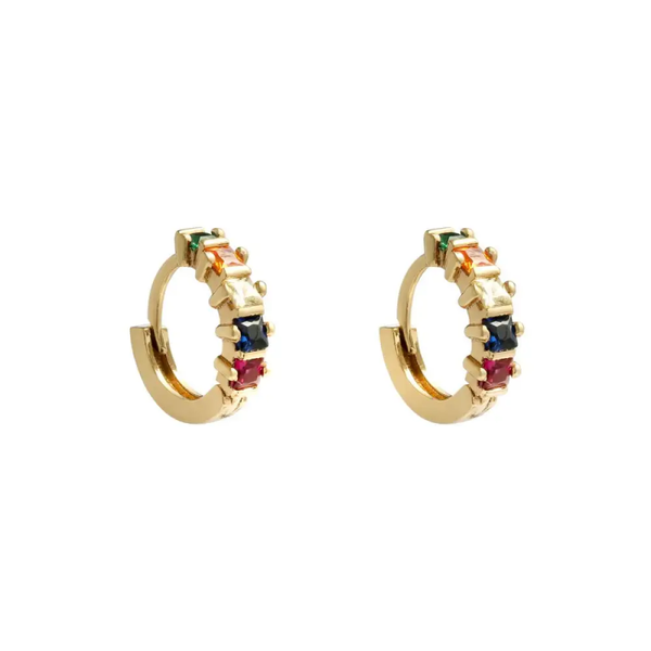 Gekleurde Zirkonia, Regenboog oorbellen, Goud