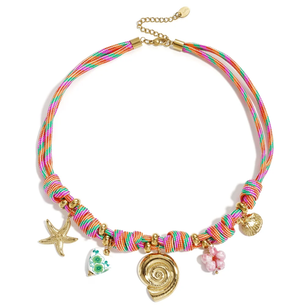 Kleurrijke Touwketting dik, Schelp, Goud