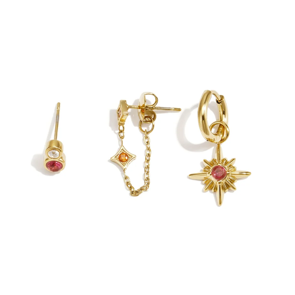 Enkele oorbel mix and match serie Oranje-Roze, Goud