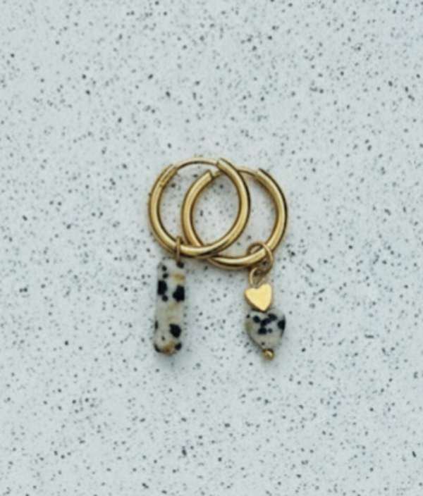 Heartbeat Dalmatian oorbellen, Goud en Zilver