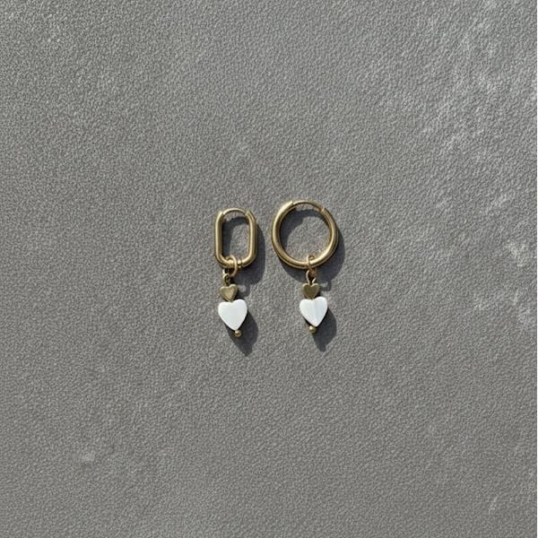 Heartbeat White gold oorbellen, Goud en Zilver