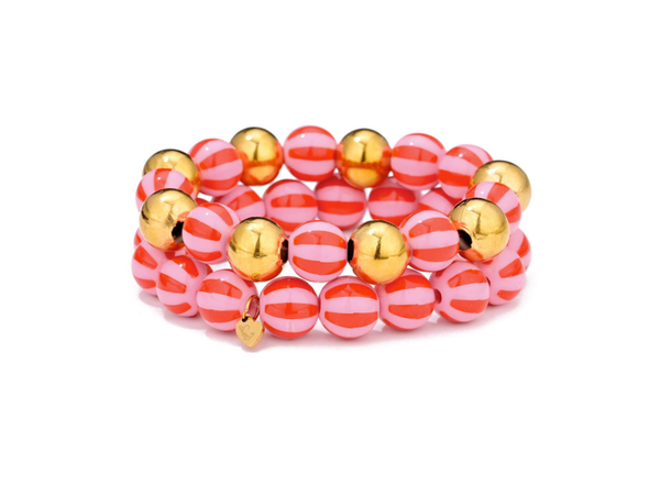 Set trendy Watermelon armbanden Roze/Rood, Goud