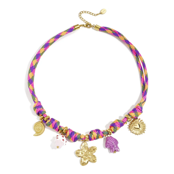 Kleurrijke Touwketting dik, Bloem, Goud