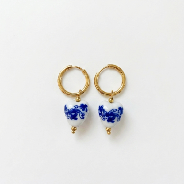 Delfts Blauwe oorbellen, goud