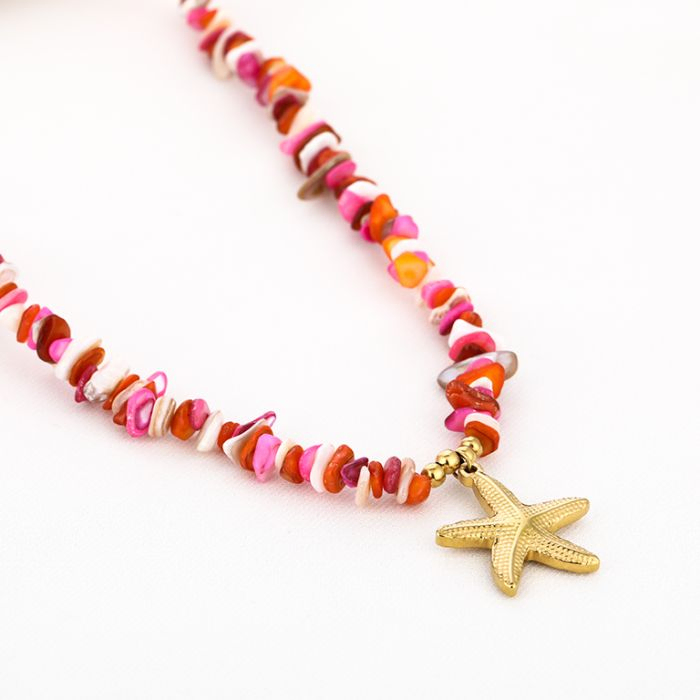 Kleurrijke ketting Zeester, Goud