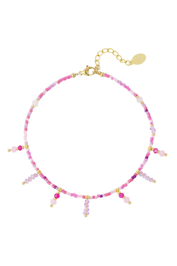 Enkelbandje Roze met bedels, goud