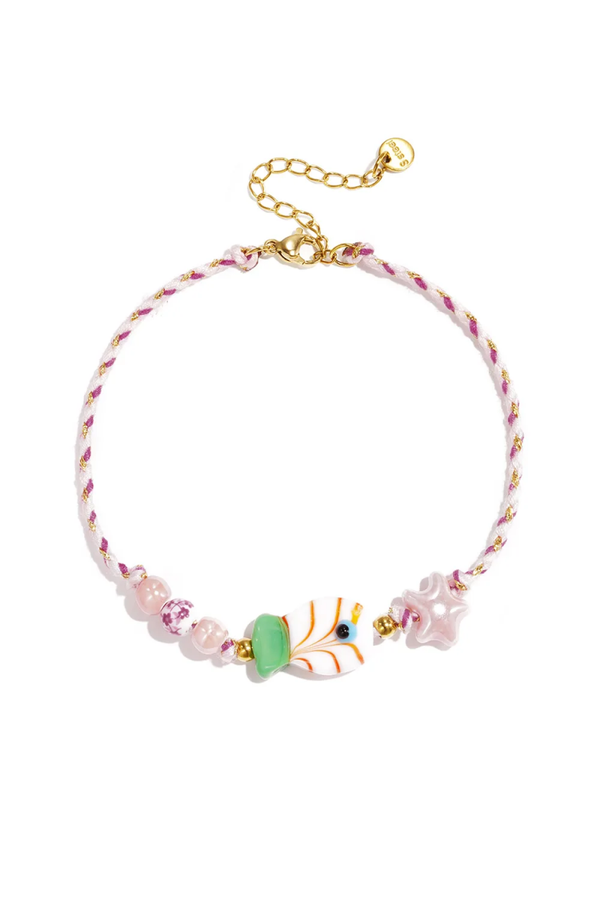 Enkelbandje Summer fish roze, goud