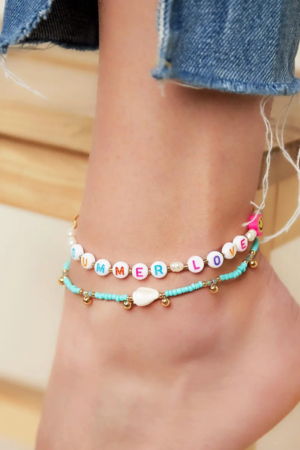 Enkelbandje Turquoise Shell, goud