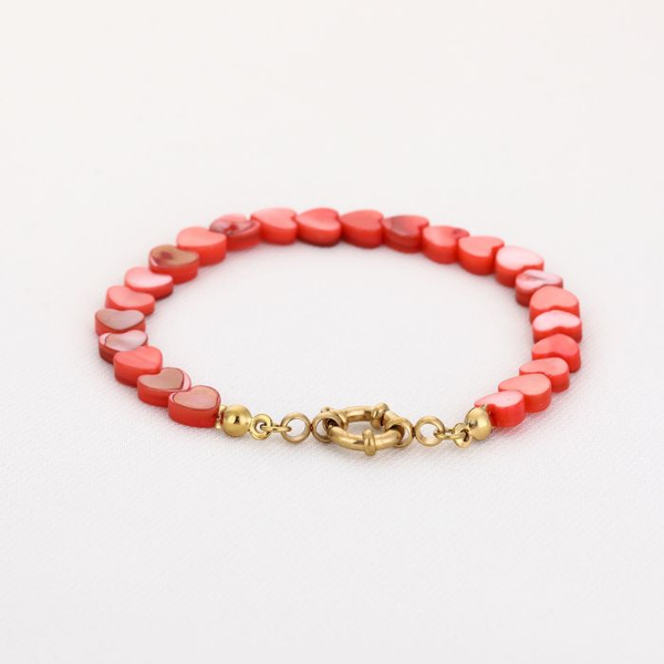 Heartbeat armband red, goud