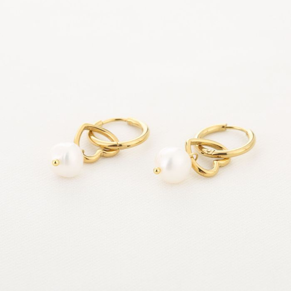 Oorbellen Love met parel, Goud