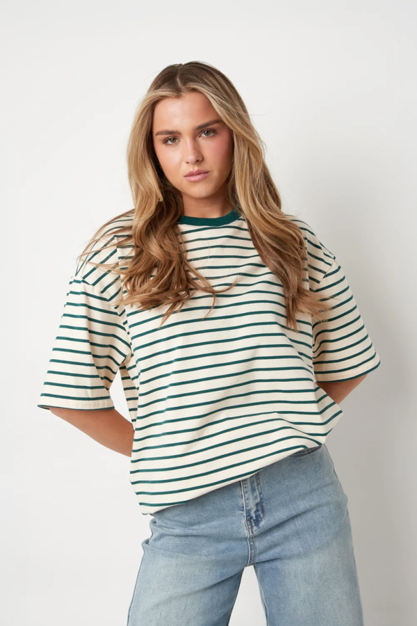 Stripe oversized T-shirt, Groen