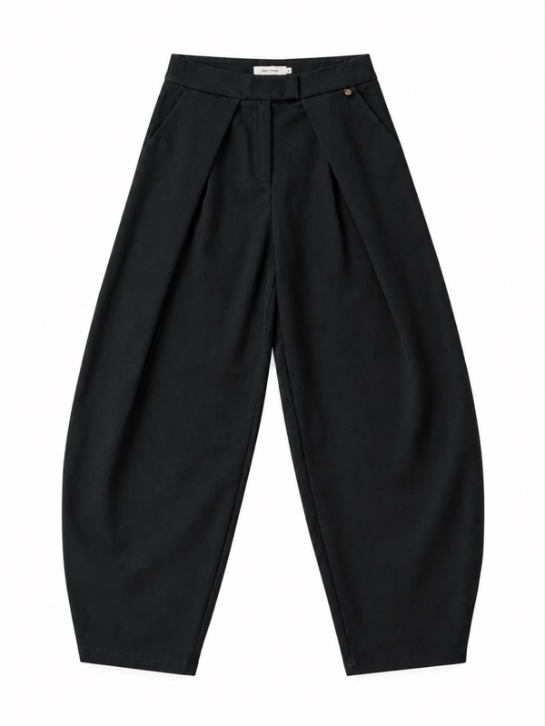 Barrel broek met plooien, Zwart