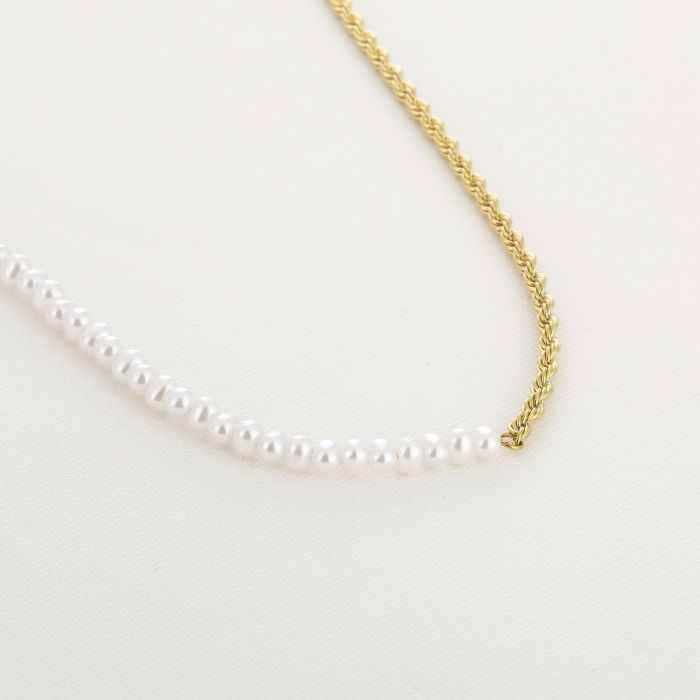 Half & Half Pearl Rope, Goud en Zilver