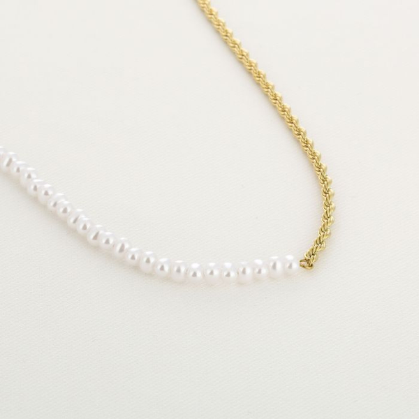Half & Half Pearl Rope, Goud en Zilver