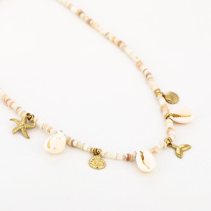 Beige ketting Schelp-Zeester, Goud