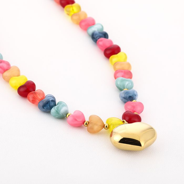 Vrolijke gekleurde hart ketting, Goud