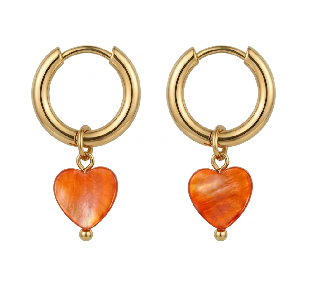 Heartbeat oorbellen Oranje, Goud en Zilver