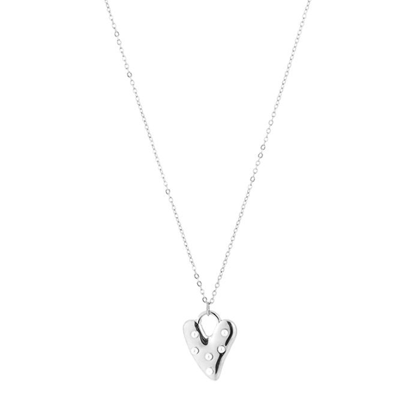 Gestippelde Parel-Hartjes ketting, Goud en Zilver