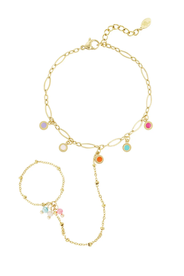 Bohemian Handketting met Kleurrijke Steentjes, Goud