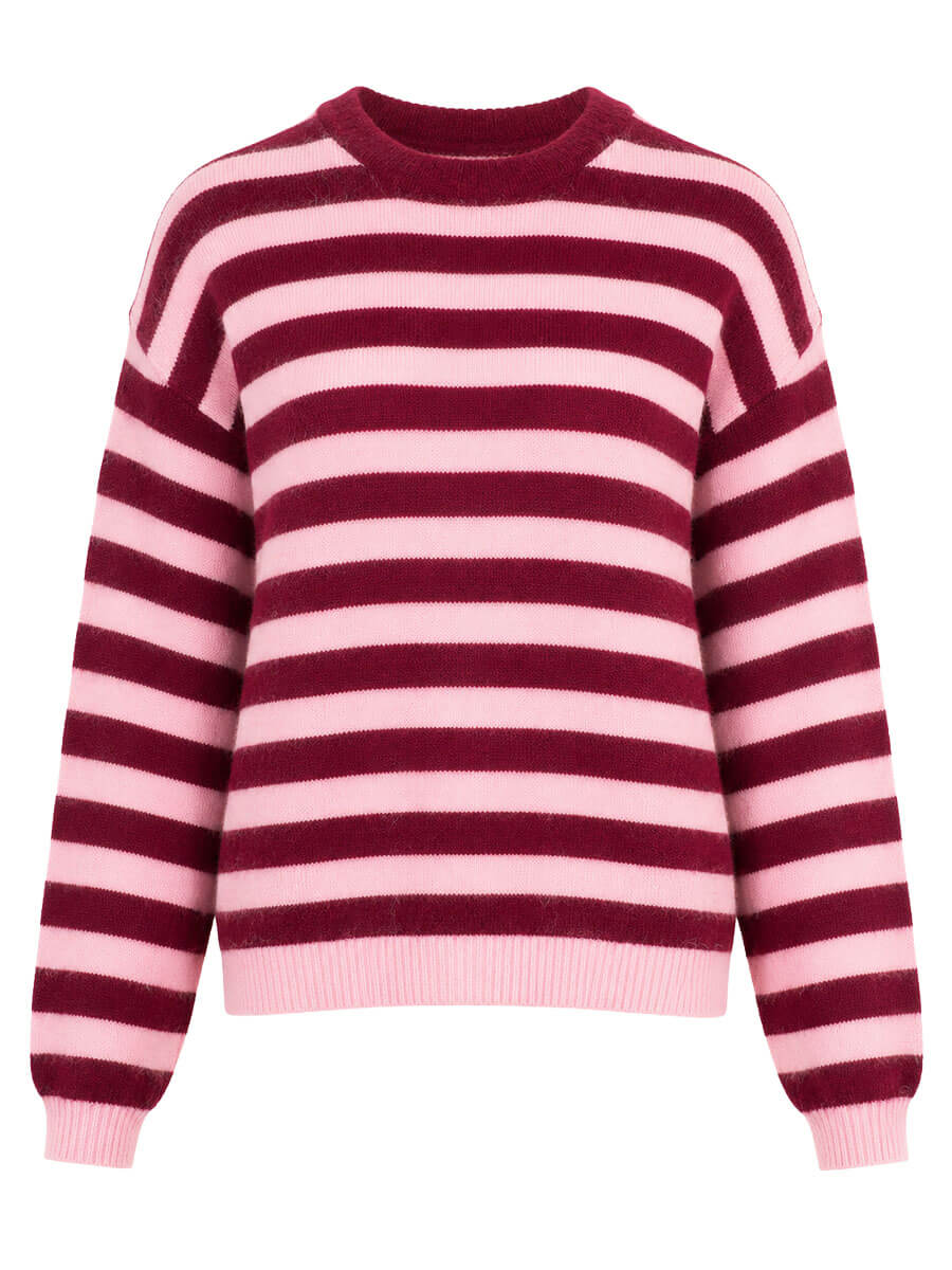 Gestreepte Trui Dames met Ronde Hals (Burgundy-Roze & Burgundy-Blauw)