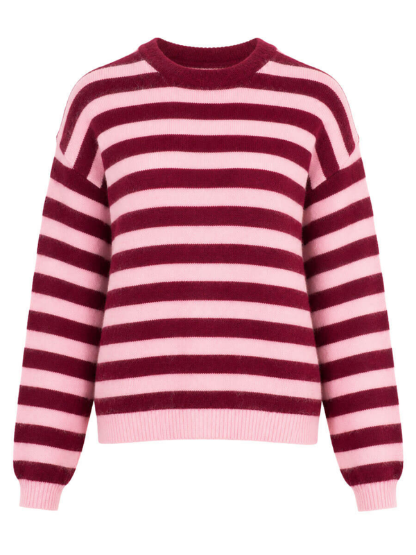 Gestreepte Trui Dames met Ronde Hals (Burgundy-Roze & Burgundy-Blauw)