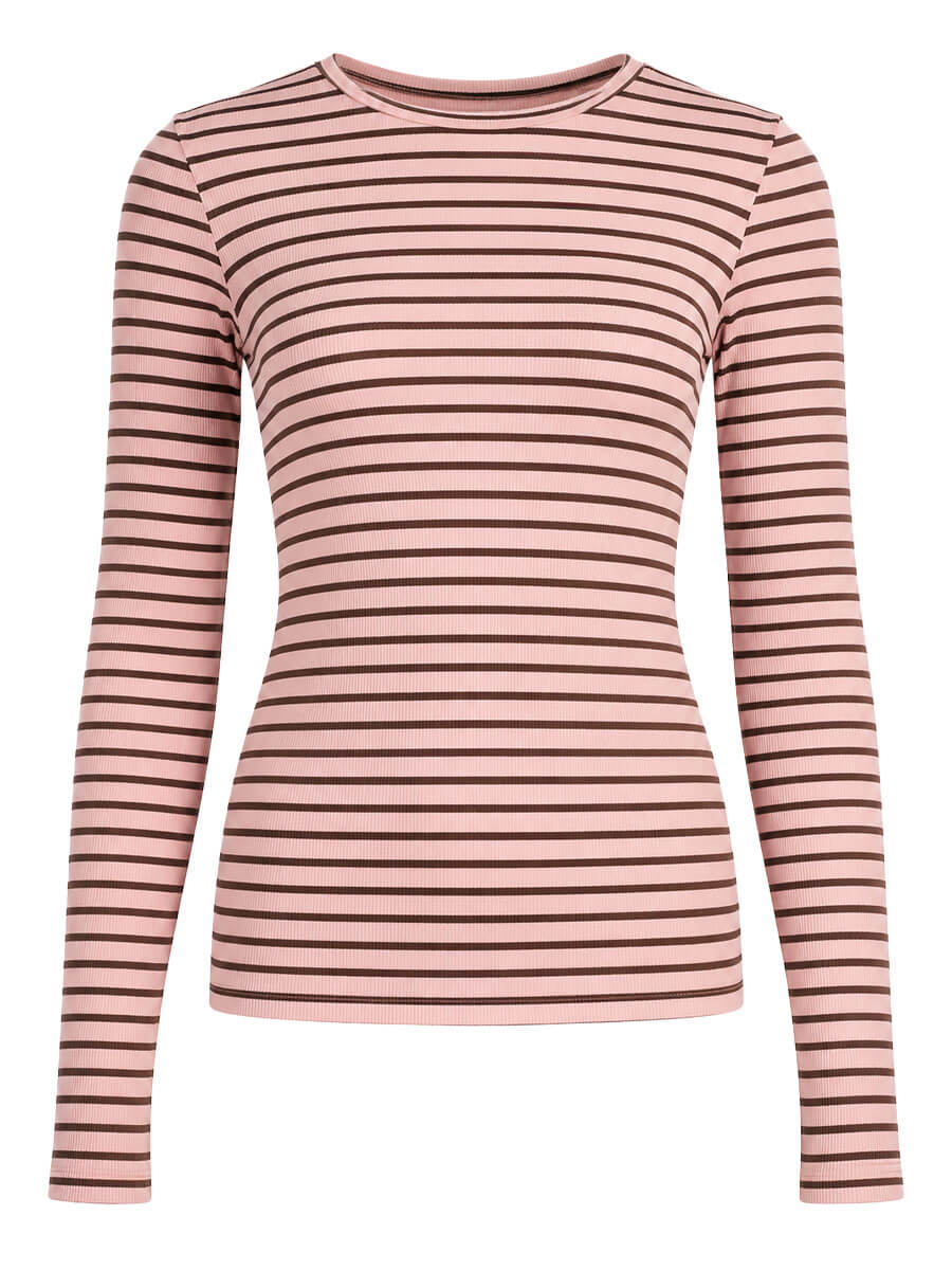 Gestreepte Rib Longsleeve Roze/Bruin