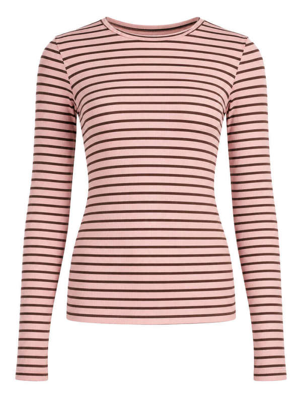 Gestreepte Rib Longsleeve Roze/Bruin