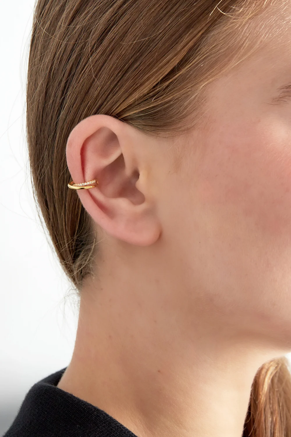 Earcuff oorbel wit dubbel, Goud