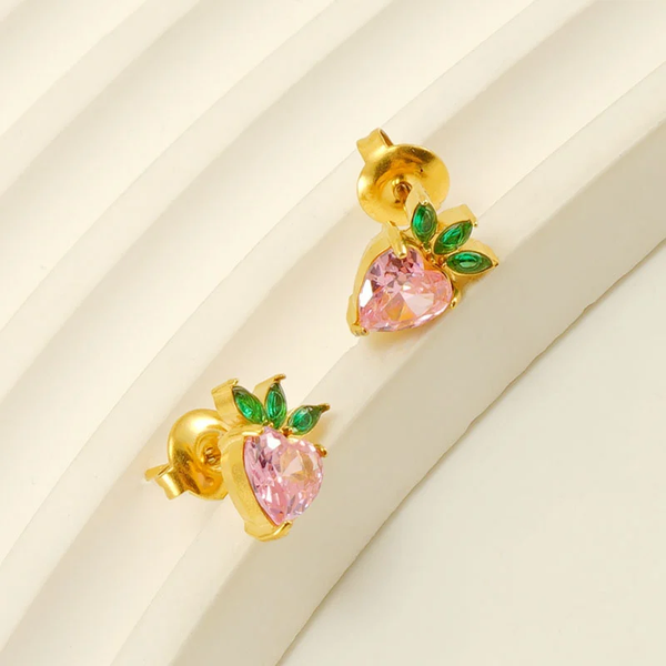 Stud Aardbei Oorbel, Goud