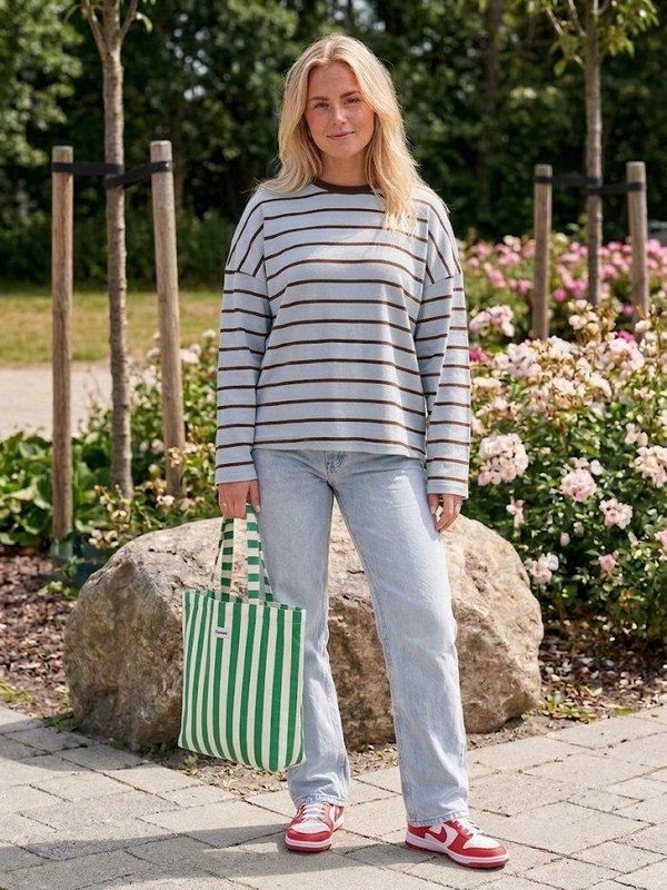 Oversized Gestreept Longsleeve Shirt– Lichtblauw & Bruin