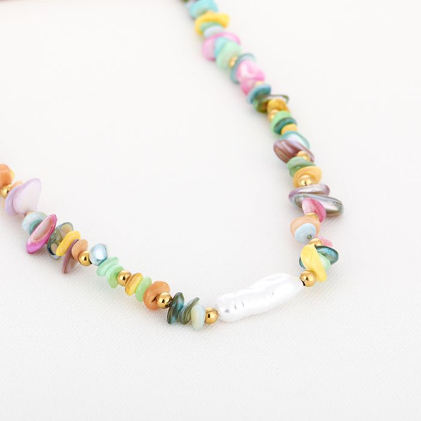 Ketting Rainbow chipstone, Goud
