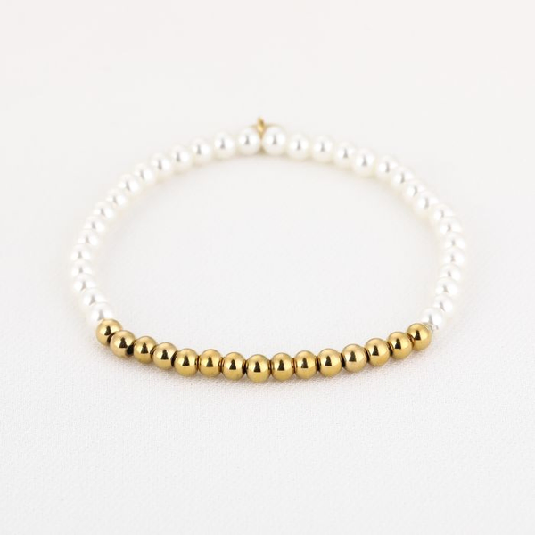 Midibeads witte parel en goud