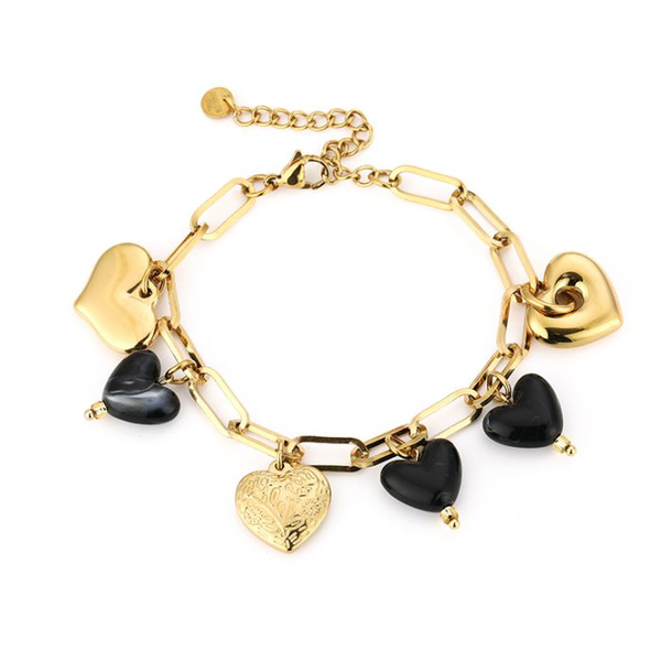 Schakelarmband Black Heart, Goud