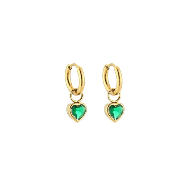 Oorbellen Diamond Love, Goud & Groen