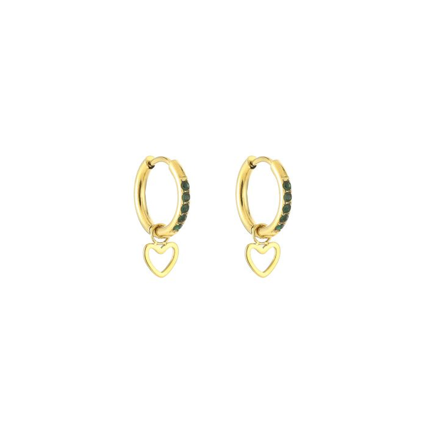 Oorbellen Zirkonia Love, Goud & Groen