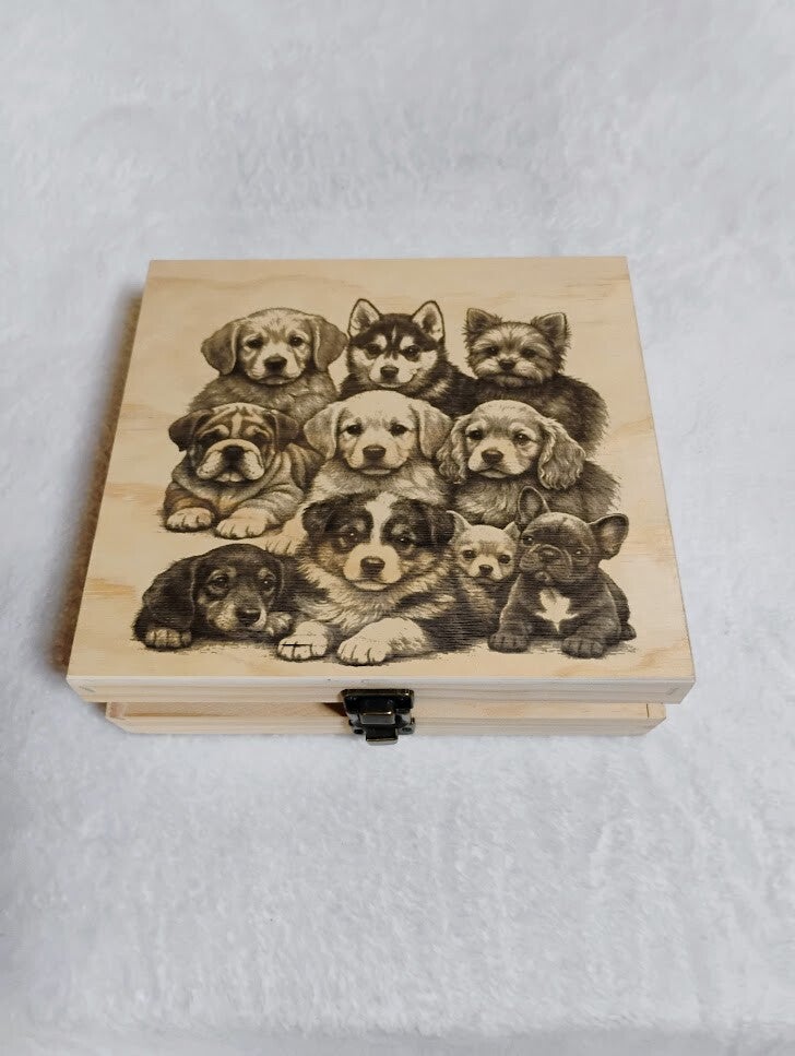 Puppy laser engraved wood memory/keepsake box