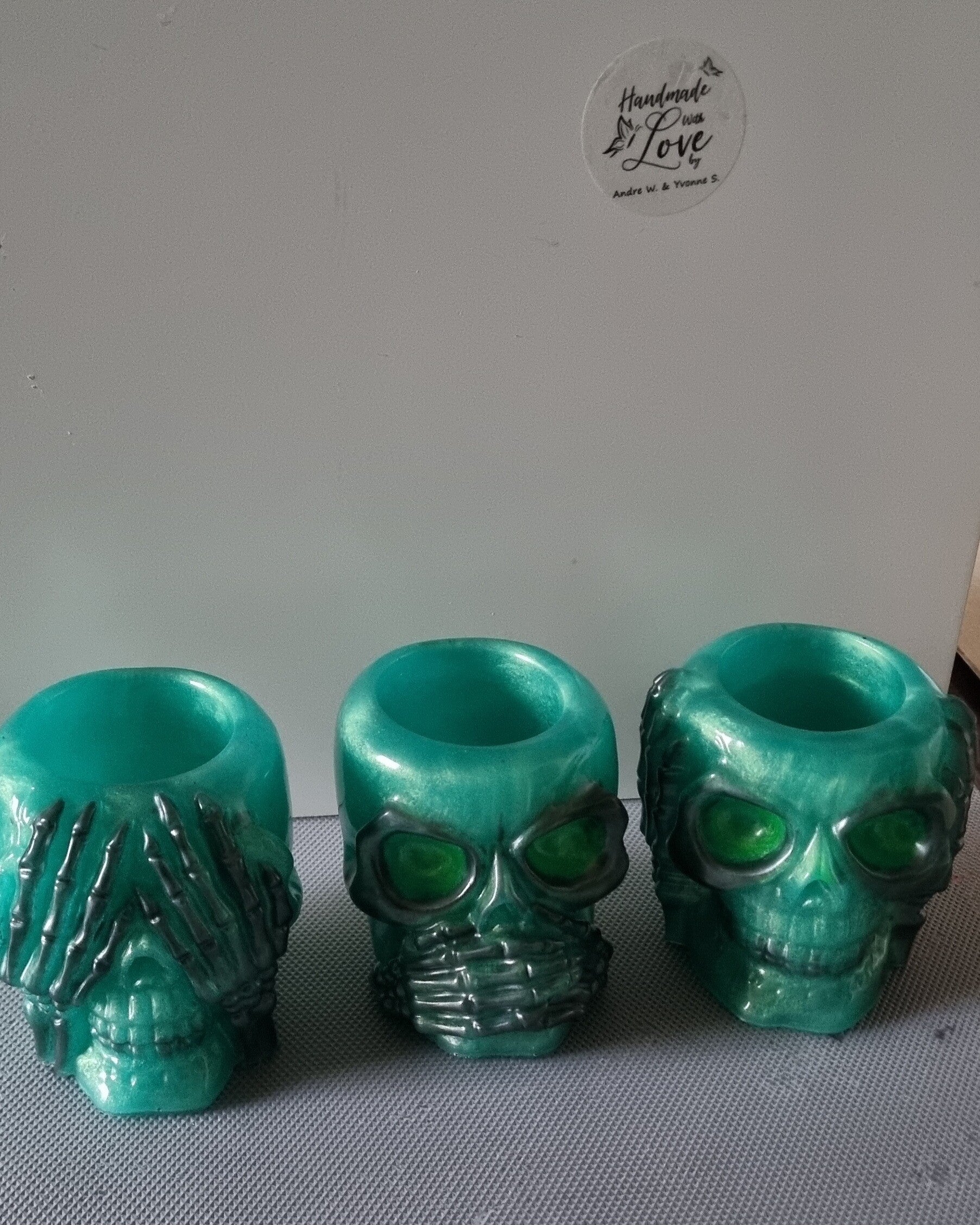 Teelichthalter 3er Set Totenkopf