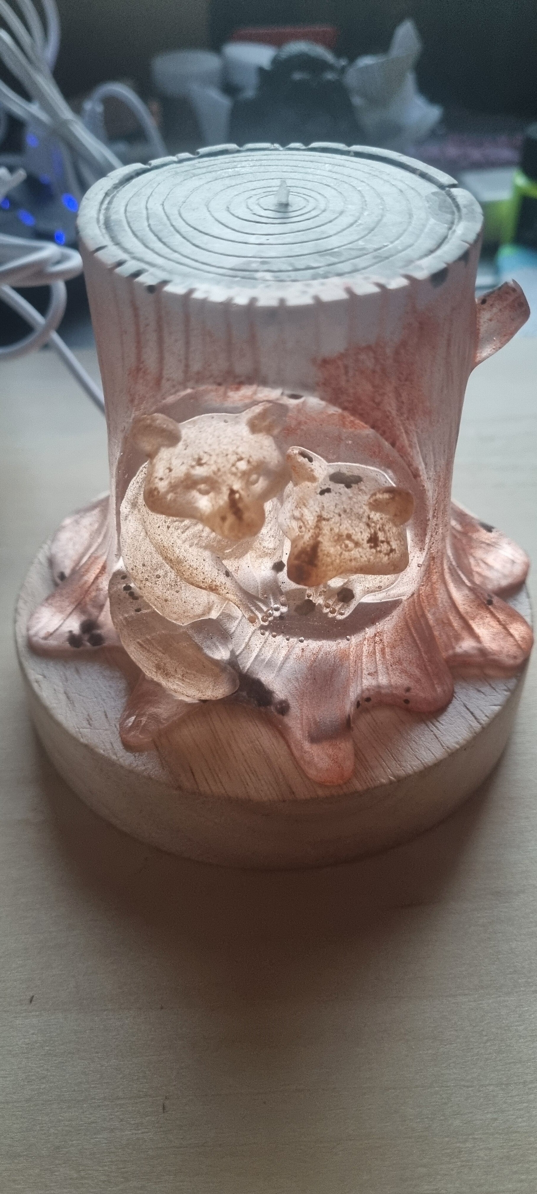 Harz Baumstamm mit Waschbären und Beleuchtung