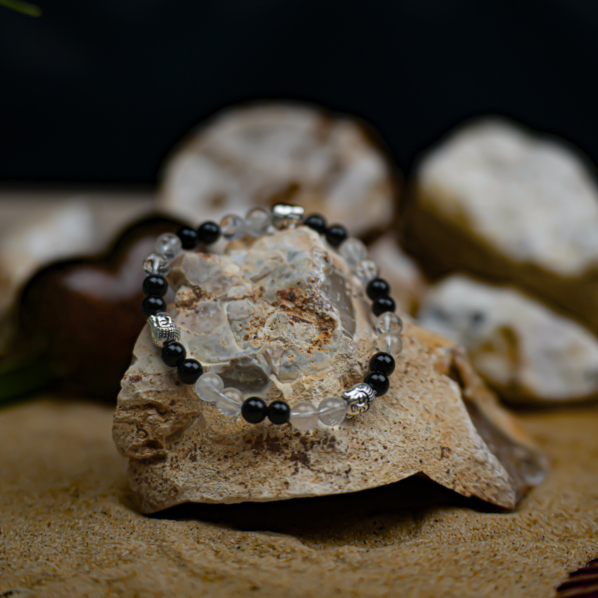 Bracelet Agate Noir et Cristal de Roche