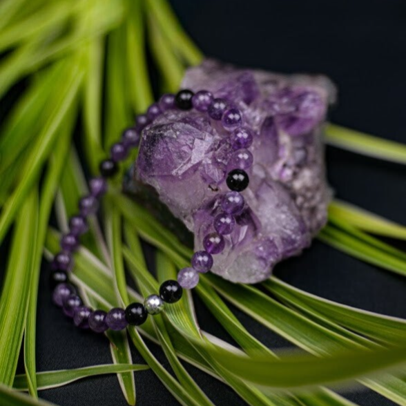 Bracelet Améthyste et Obsidienne