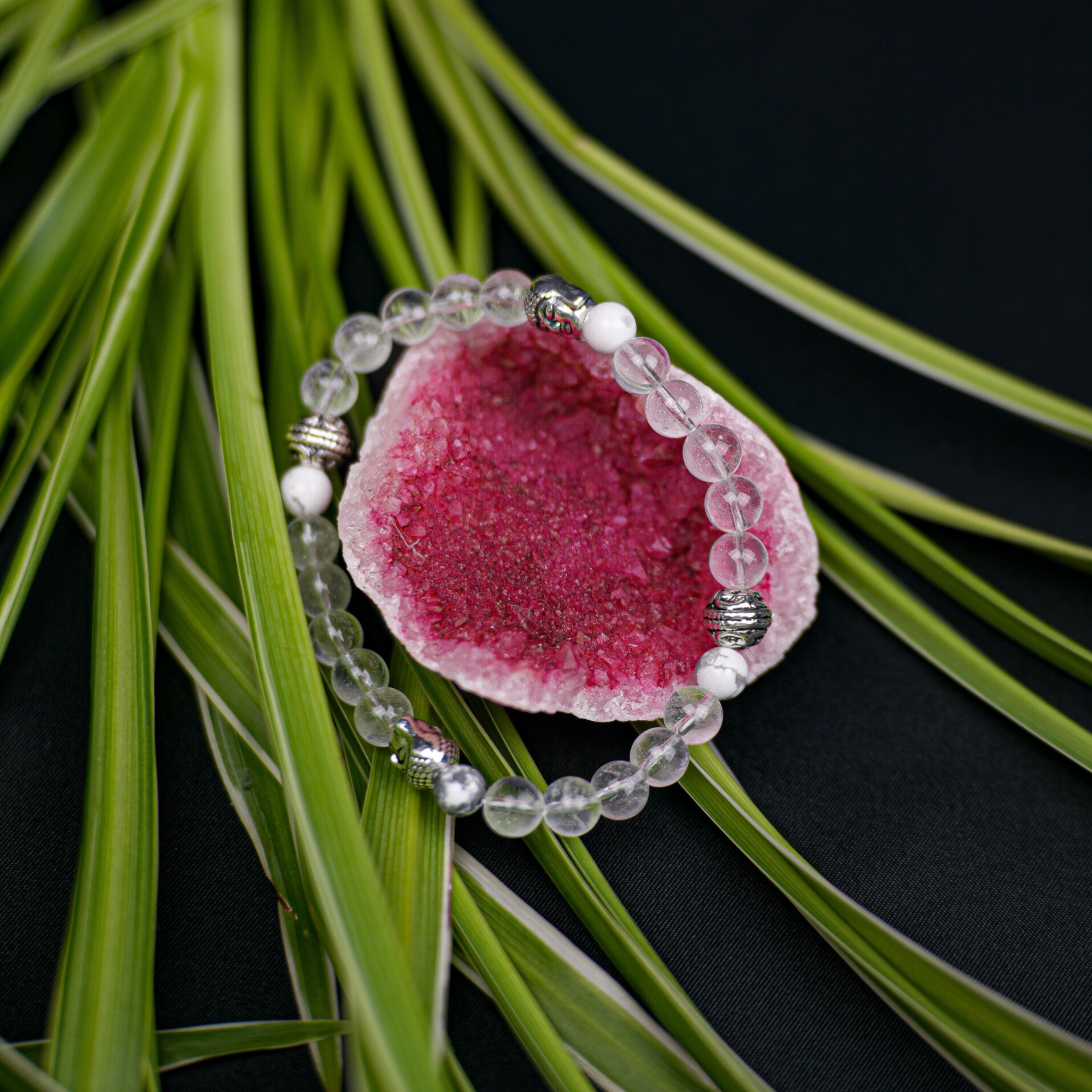 Bracelet Cristal de roche et Howlite