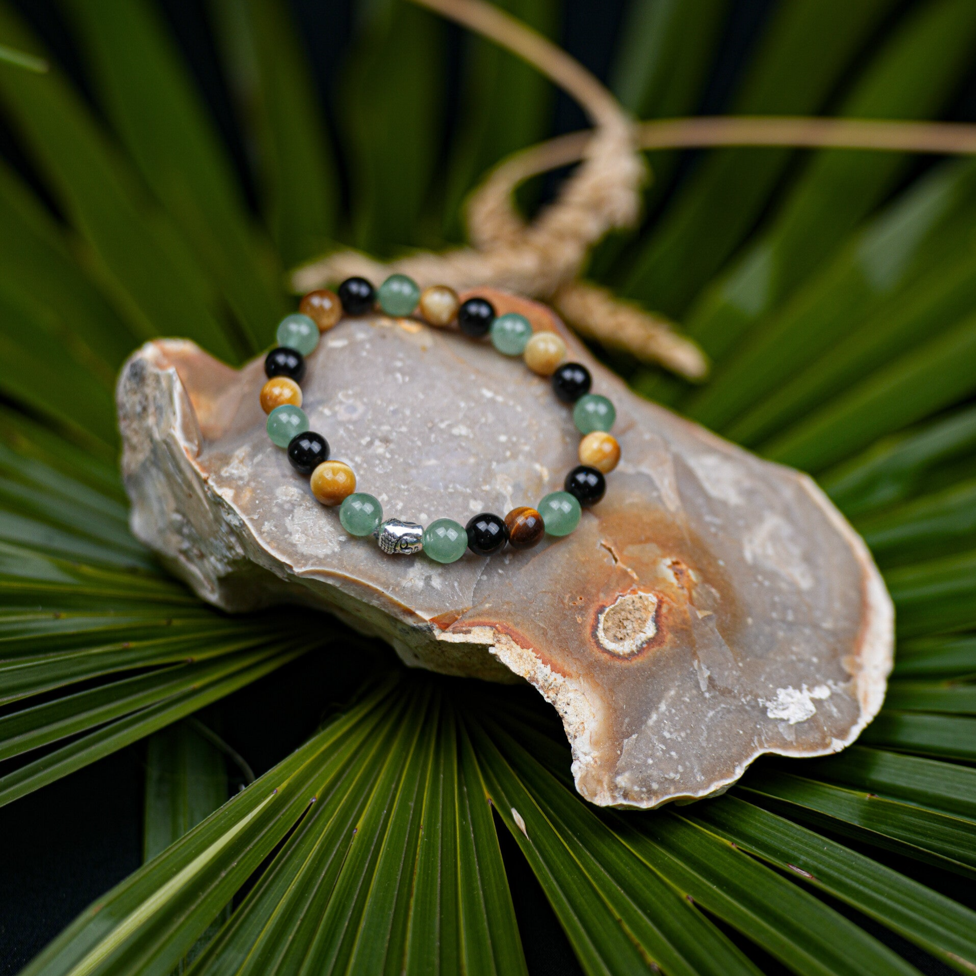 Bracelet Oeil du tigre, Obsidienne et Aventurine