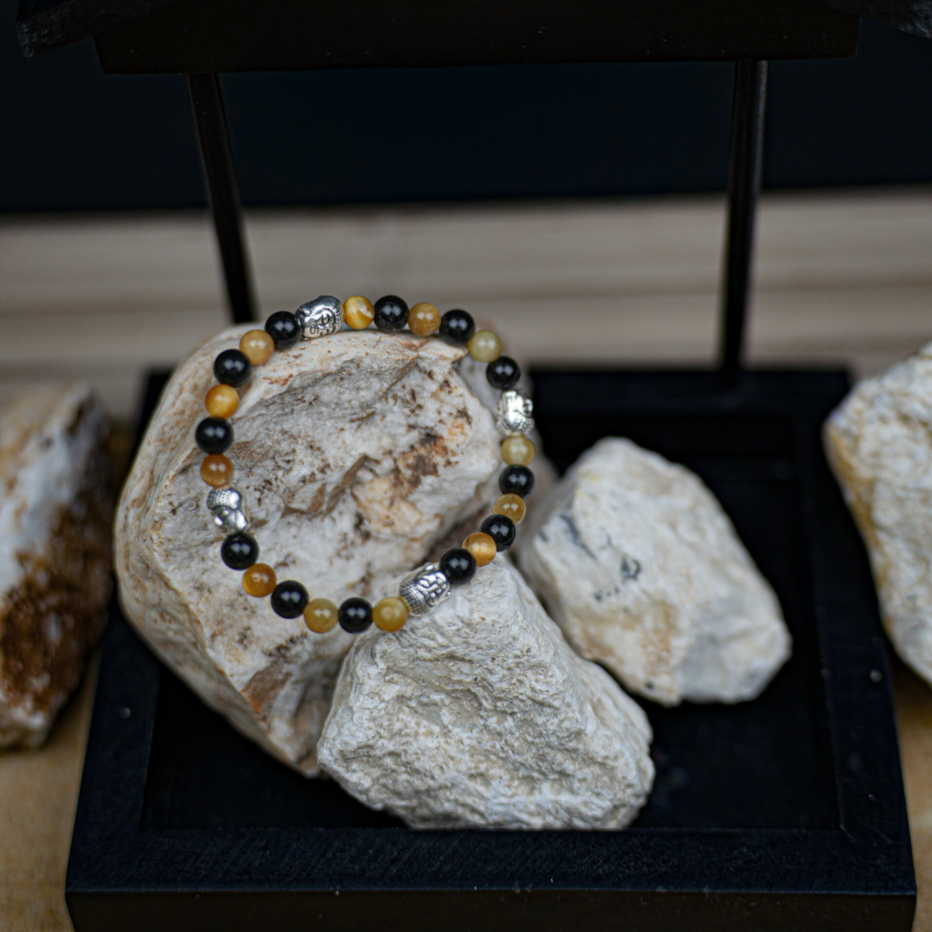 Bracelet Oeil du tigre et Obsidienne