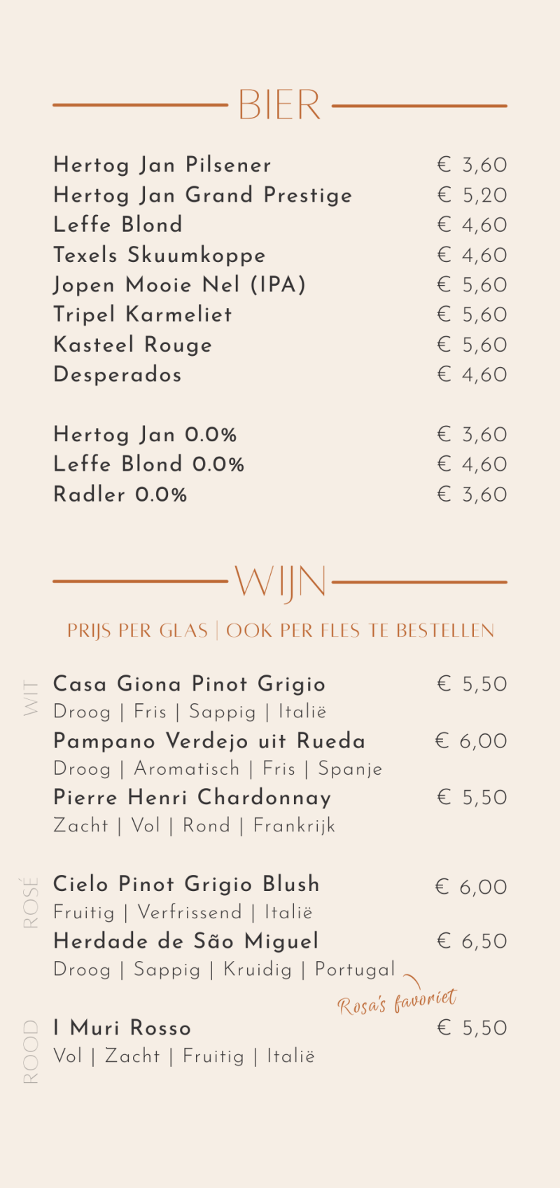 Drankenkaart Rosa's
